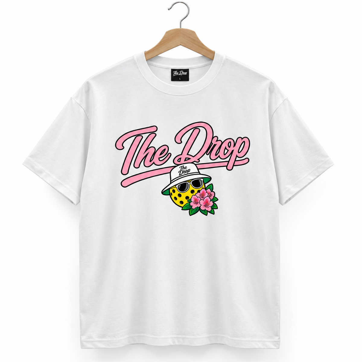 The Drop White Tee — studio front view